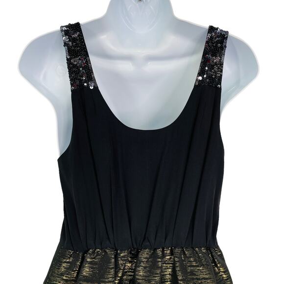 BROADWAY & BROOME Silk Black Gold Sparkle Sleeveless Fit & Flare Mini Dress 2 - Picture 8 of 12